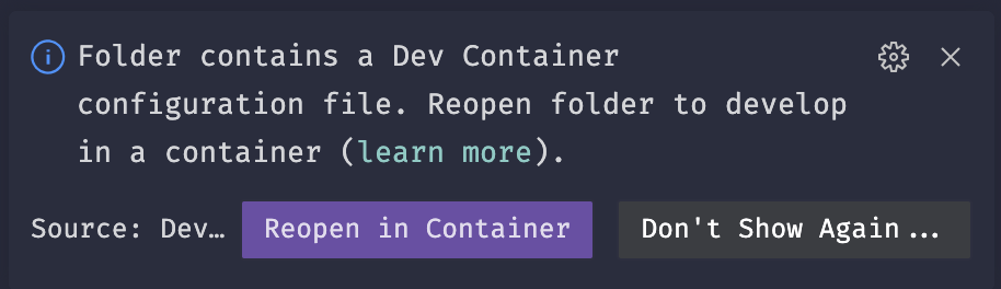 Dev Container toast notification